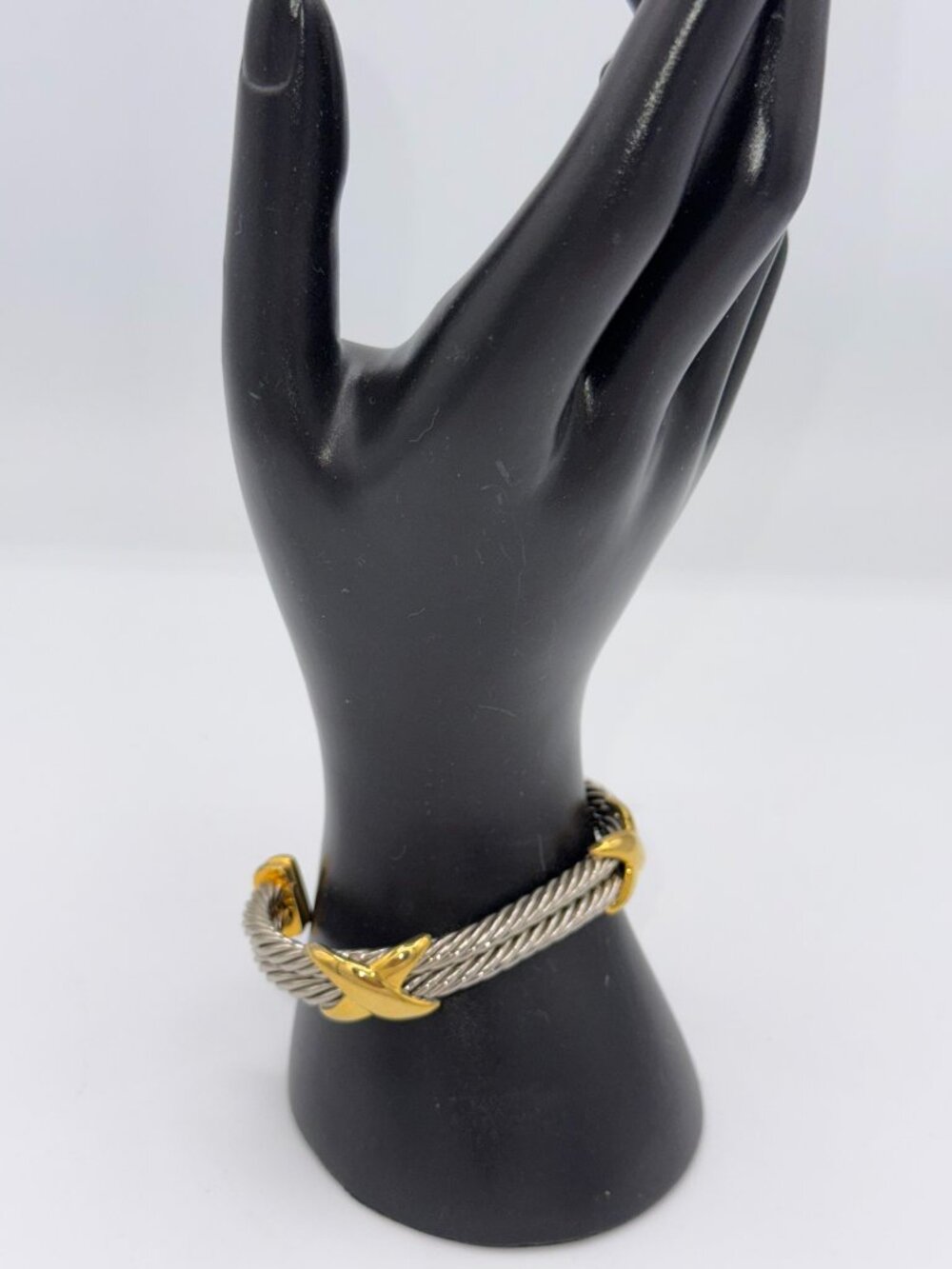 Silver & Gold Tone Cable Cuff Bracelet Twisted Wire Statement Bangle - Picture 3 of 11
